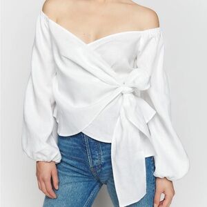 Reformation White Linen Hart Wrap Top - Size S - Sold Out on Ref